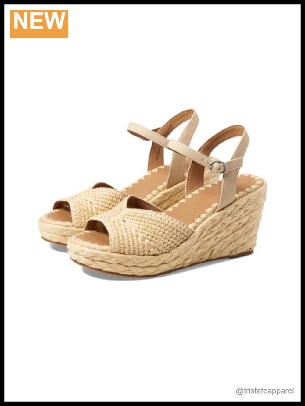 Nomi Raffia Cork Wedge Sandal Ankle Strap Memory Foam Buckle